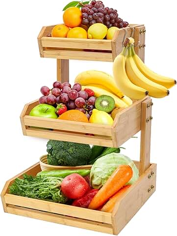 Three-Tier Bamboo Fruit and Vegetable Basket Stand