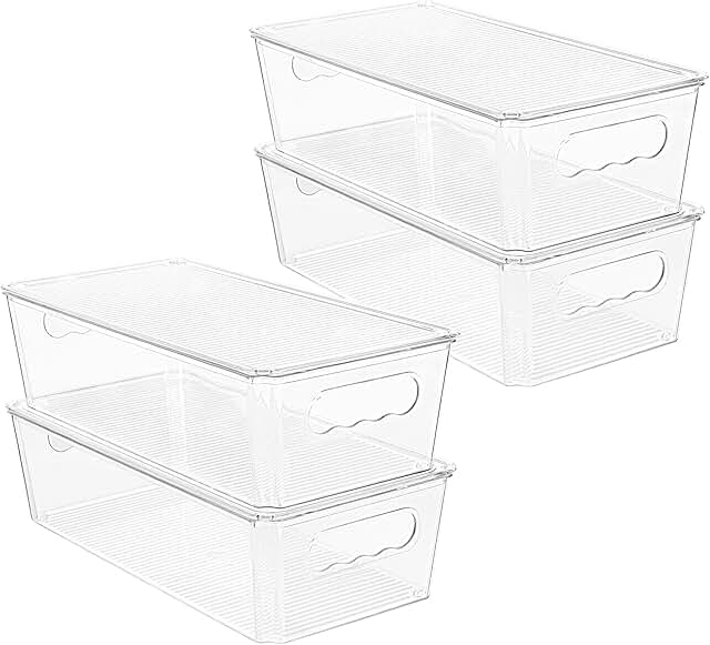 4-Pack Clear Stackable Plastic Storage Bins with Lids