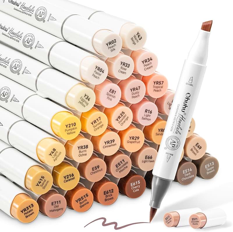 36 Skin Tone Alcohol Markers with Dual Tips