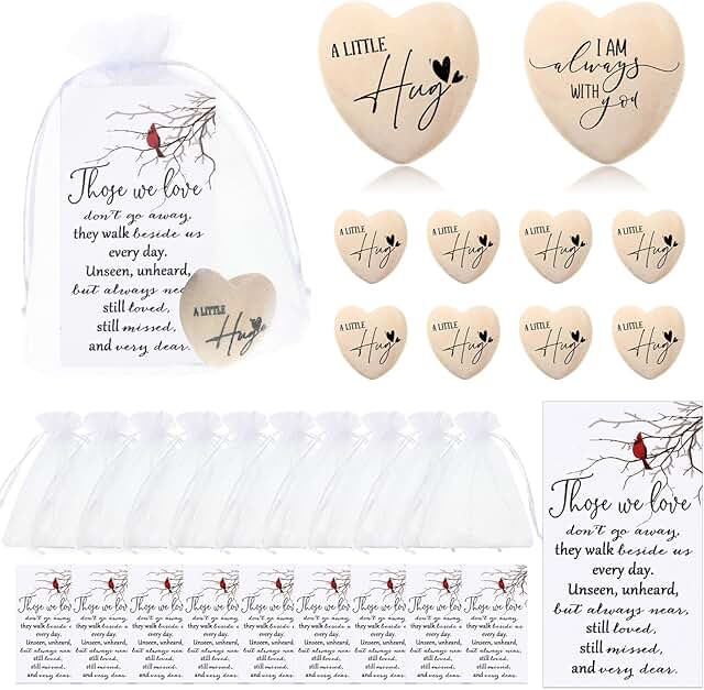 Funeral Favor Sets with Wooden Hearts and Prayer Cards