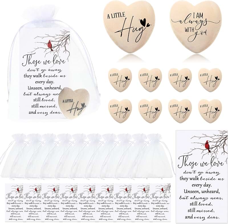 75 Funeral Favor Sets with Wooden Hearts and Cards