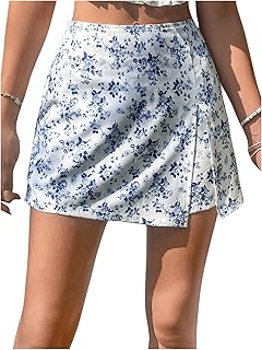 Women's Floral Print Elastic Waist Split Hem Shorts