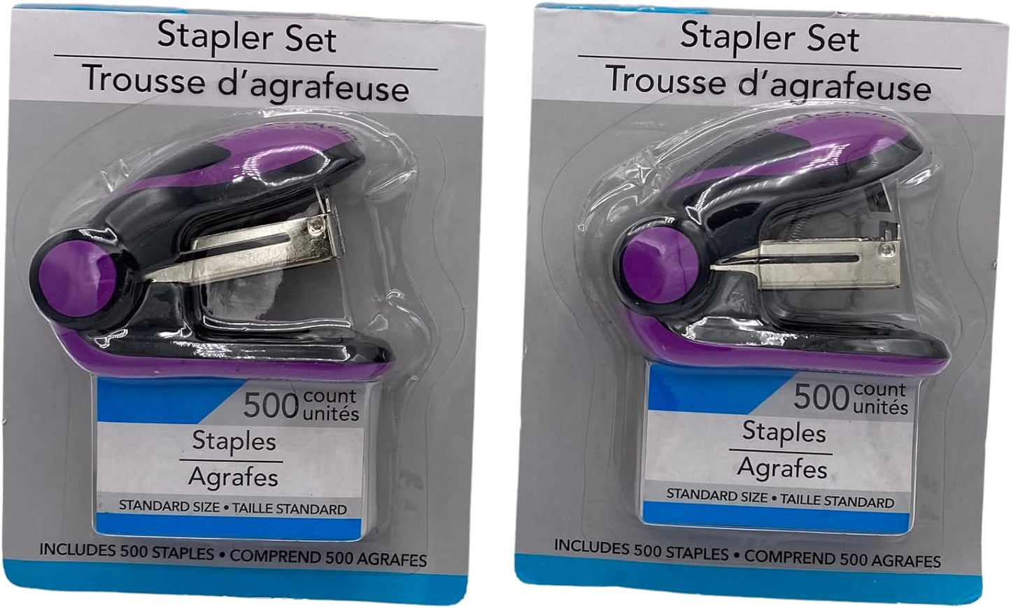MODAIO-Colorful Mini Staplers, 2.75 x 1.75 x 1.25 in - 2/pcs - Comes with 500 Count Pack of Staples (Purple)