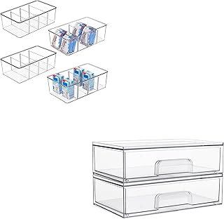 Four Food Storage Bins and Two Clear Stackable Drawers