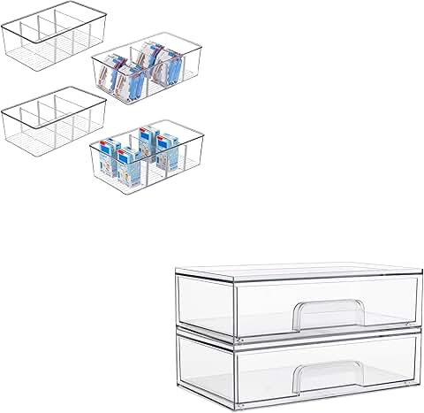 Four Food Storage Bins and Two Clear Stackable Drawers