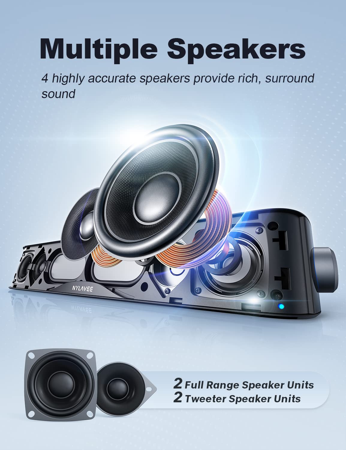 Computer Speakers, HiFi Sound Quality Computer Sound Bar, USB Powered PC Speakers, Bluetooth 5.0 and 3.5mm Aux-in Computer Speakers for Desktop, Laptops, PCs, Phones, Tablets, Xbox, Gaming Speakers