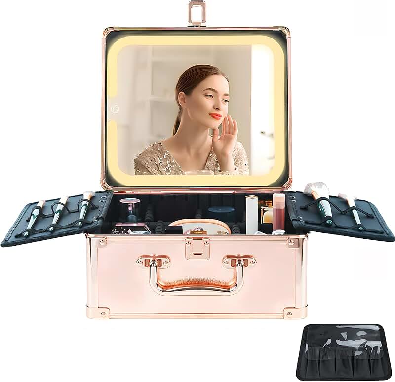 Travel Makeup Organizer with Lighted Mirror