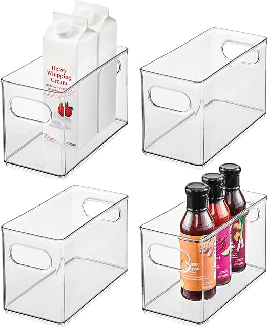 Slim Clear Plastic Storage Bins, 4-Pack