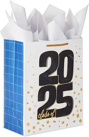 Large white graduation gift bag with tissue paper