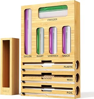 9-in-1 Bamboo Wrap and Bag Organizer for Kitchen Drawer