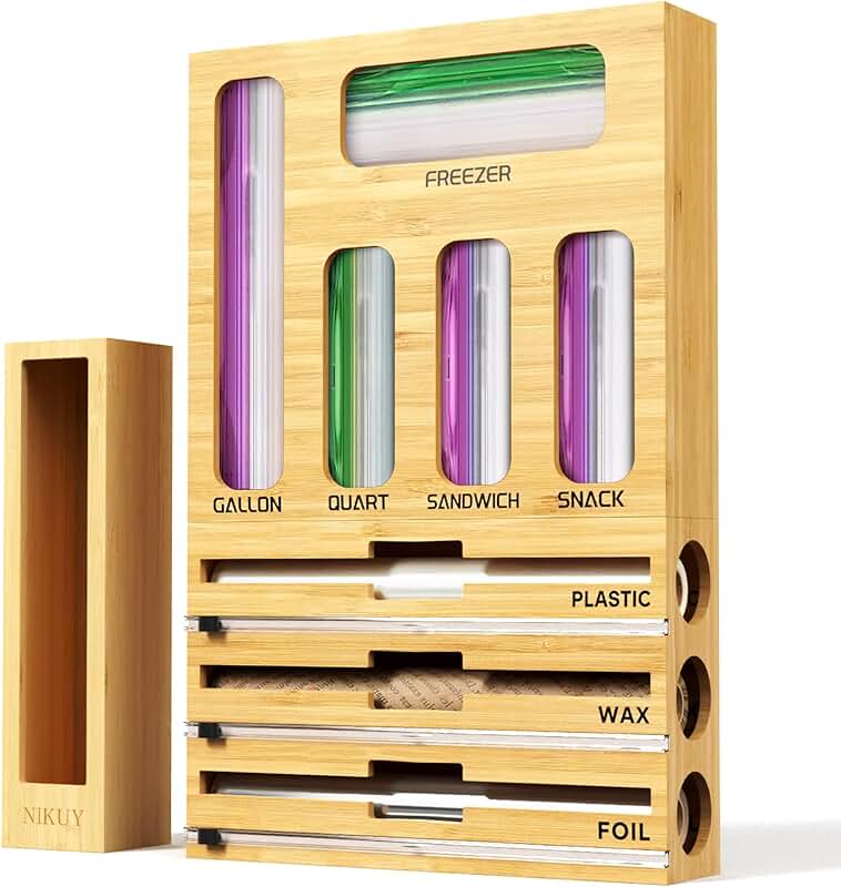 9-in-1 Bamboo Wrap and Bag Organizer for Kitchen Drawer