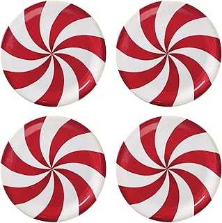 Set of 4 Red Peppermint Melamine Dessert Plates, 6.75 Inch