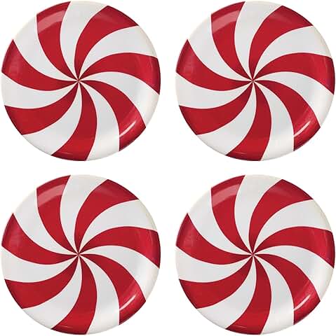 Set of 4 Red Peppermint Melamine Dessert Plates, 6.75 Inch