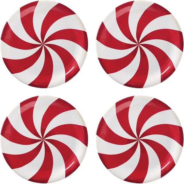 Set of 4 Red Peppermint Melamine Dessert Plates, 6.75 Inch