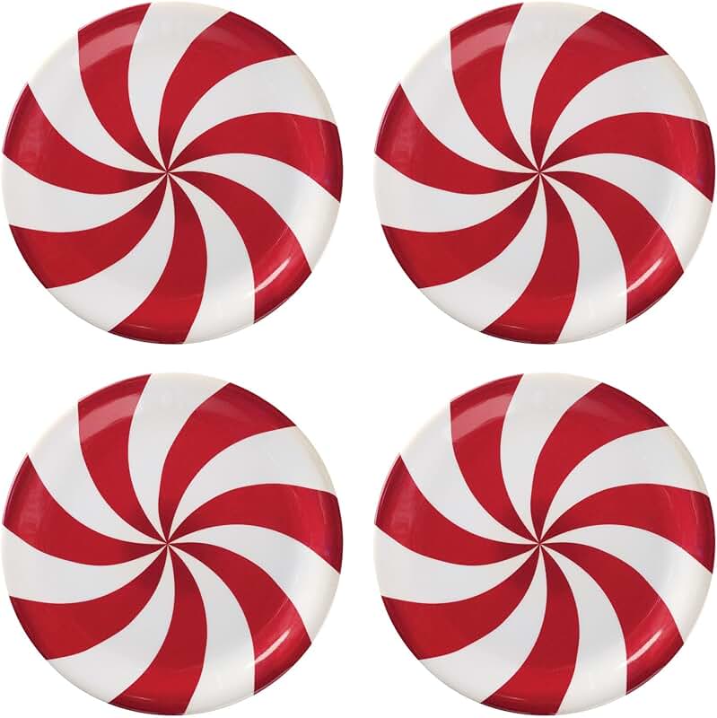 Set of 4 Red Peppermint Melamine Dessert Plates, 6.75 Inch
