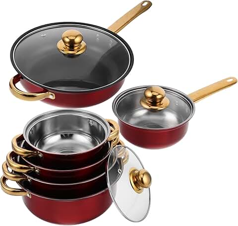 Nonstick Stainless Steel Cookware Set with Gold Handles