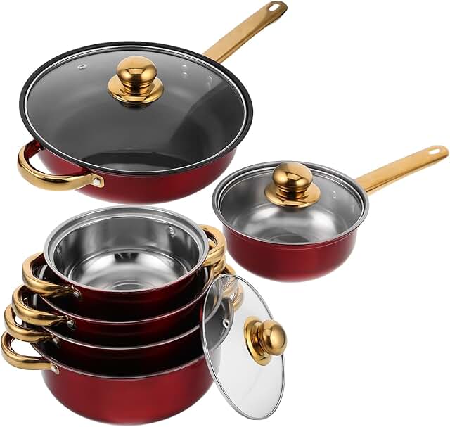 Nonstick Stainless Steel Cookware Set with Gold Handles