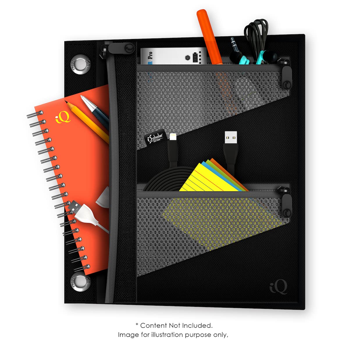 Large expandable pencil pouch with three pockets