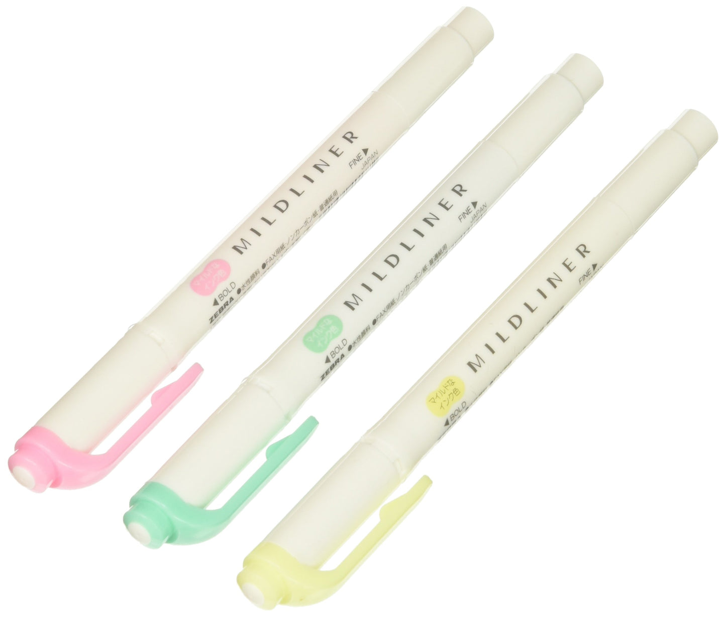 Set of three mild color highlighters