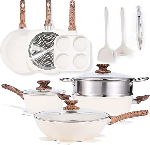 Sweetcrispy 17-Piece Nonstick Cookware Set with Stay-Cool Handles