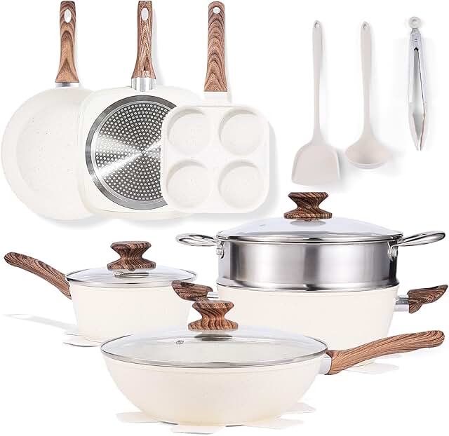 Sweetcrispy 17-Piece Nonstick Cookware Set with Stay-Cool Handles