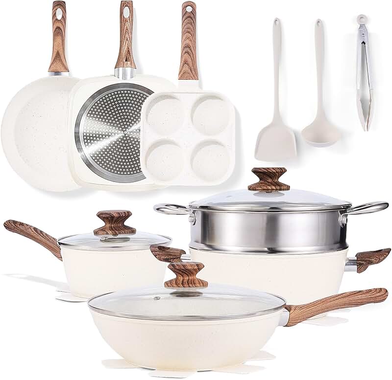 Sweetcrispy 17-Piece Nonstick Cookware Set with Stay-Cool Handles