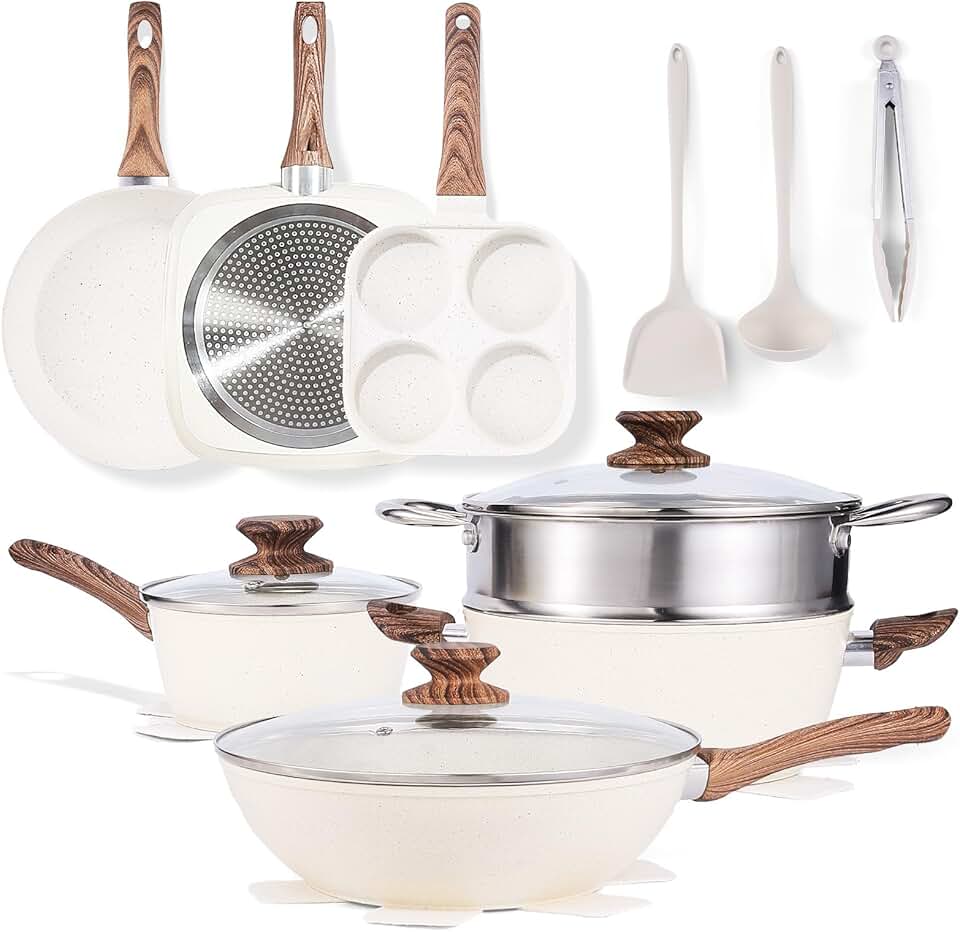 Sweetcrispy 17-Piece Nonstick Cookware Set with Stay-Cool Handles