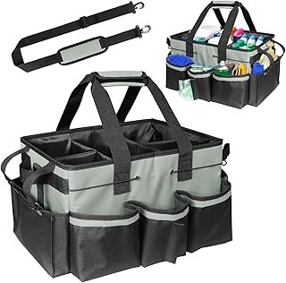 Heavy-duty nylon cleaning supply organizer with handles and adjustable strap