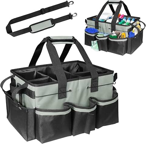 Heavy-duty nylon cleaning supply organizer with handles and adjustable strap