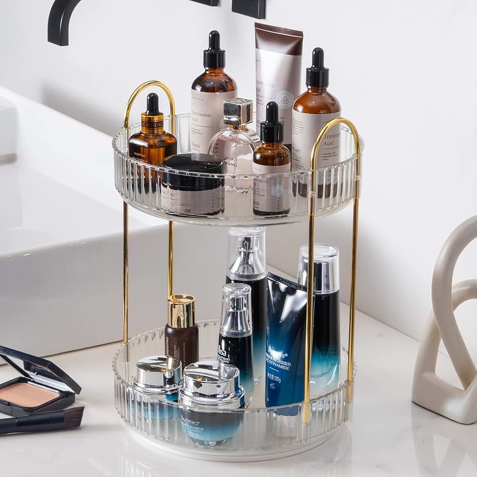 360° Rotating Makeup Organizer with 2 Tiers