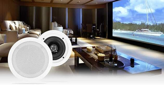 White 5.25-inch in-ceiling home theater speakers