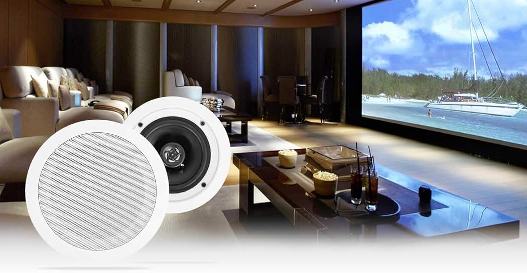 White 5.25-inch in-ceiling home theater speakers