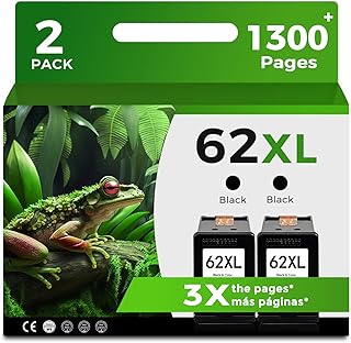 Black Ink Cartridges Replacement for HP 62 XL