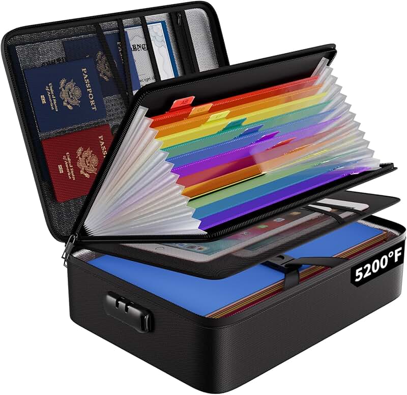 Fireproof File Organizer Bag with 13 Colorful Pockets
