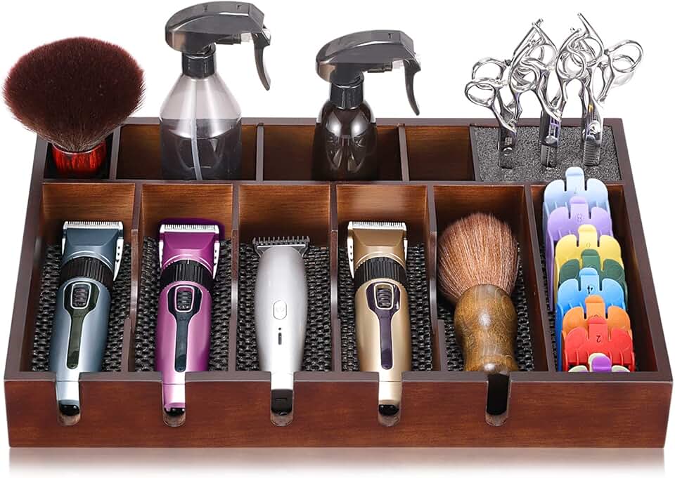 Wooden Barber Clipper Tray with 5 Slots