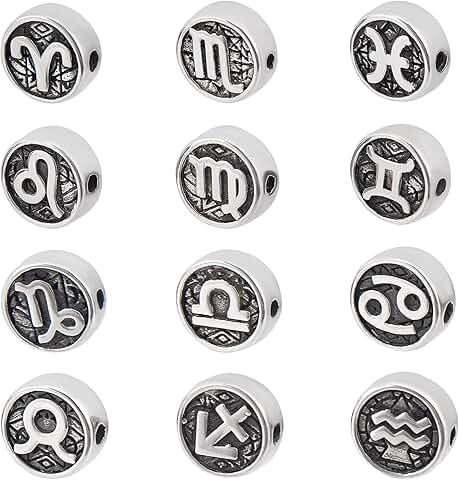 12 Styles Stainless Steel Constellation Spacer Beads, 10mm