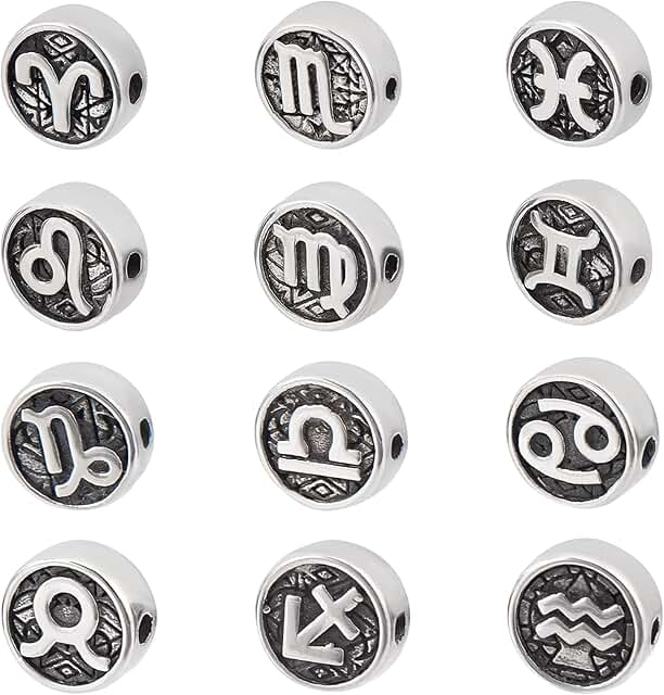 12 Styles Stainless Steel Constellation Spacer Beads, 10mm