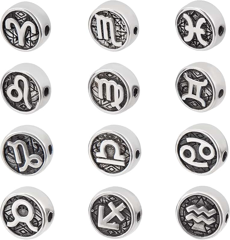 12 Styles Stainless Steel Constellation Spacer Beads, 10mm