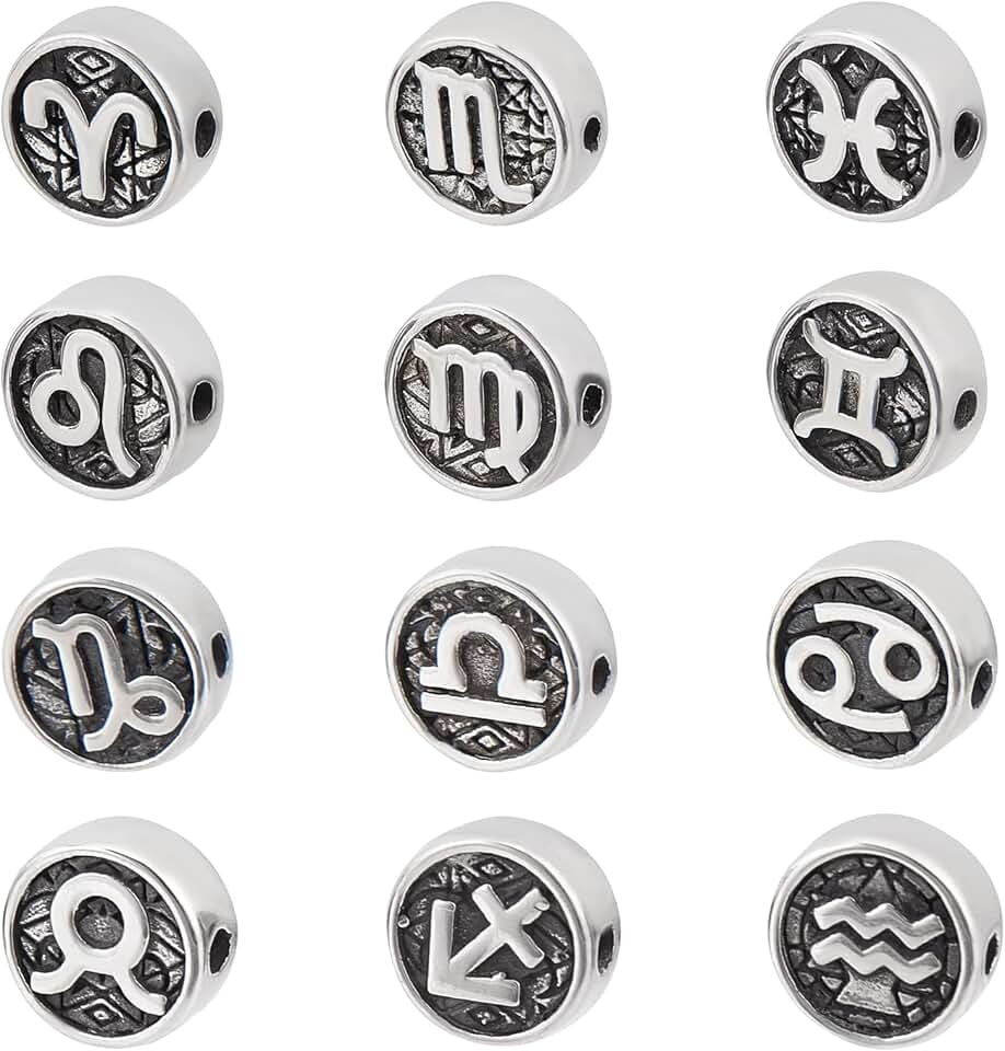 12 Styles Stainless Steel Constellation Spacer Beads, 10mm