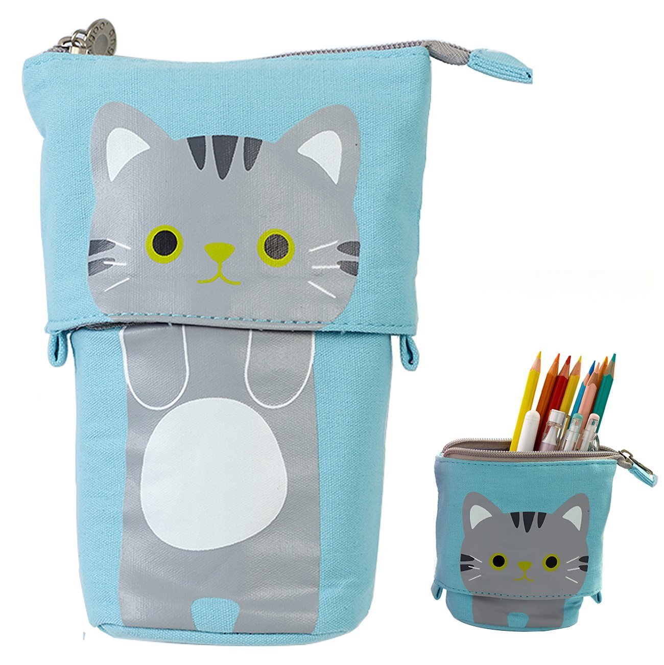 Blue telescopic pencil pouch with zipper closure