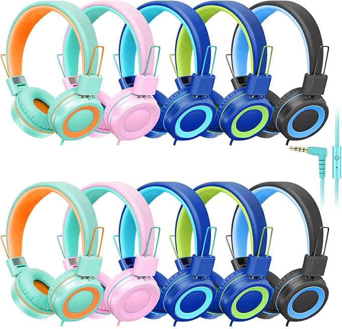 Bulk Classroom Headphones for Students, 10 Pack