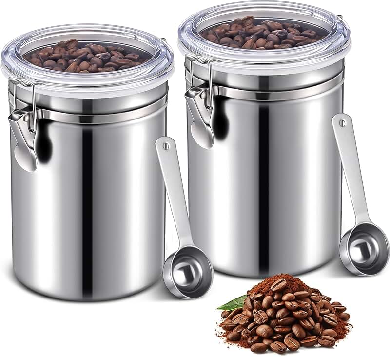 Two 64oz Stainless Steel Coffee Canisters with Lids