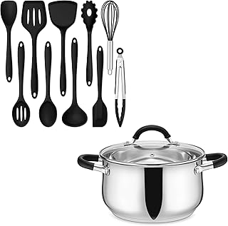 Silicone Cooking Utensils Set with Stainless Steel Pot