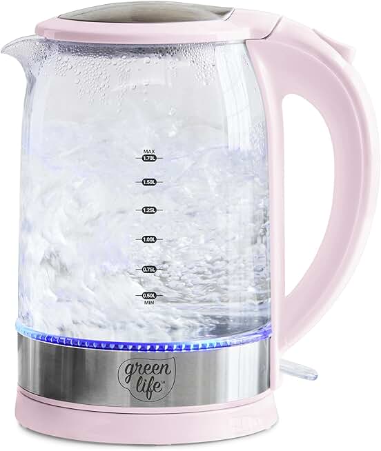 1.7L Glass Electric Kettle with One Touch, LED Base, Auto Shut-Off