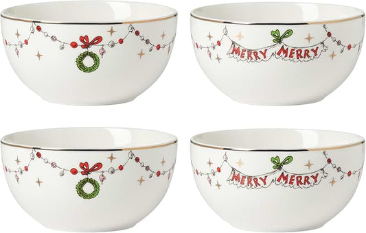 Pink Bow Glass Salad and Mixing Bowls Set of Two