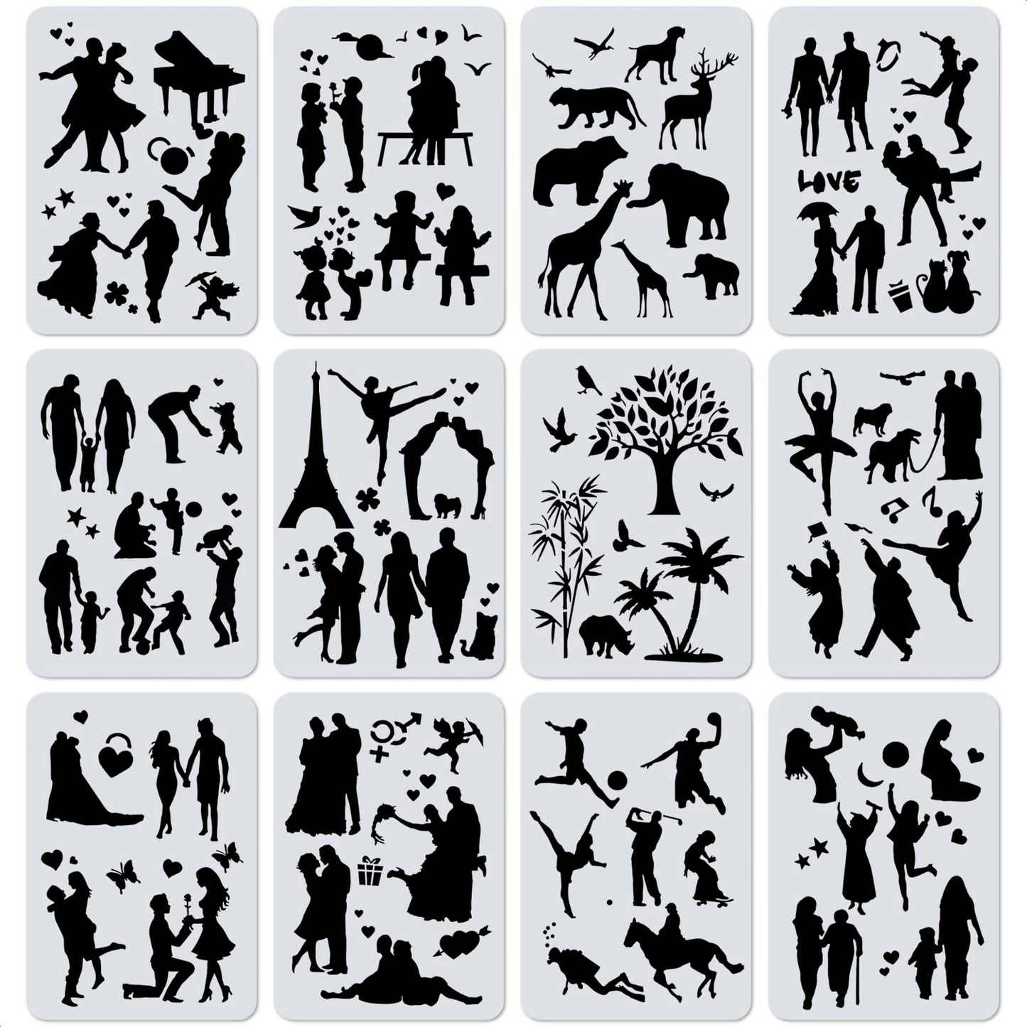 12-Piece Reusable Stencil Set for Painting on Wood Canvas Fabric