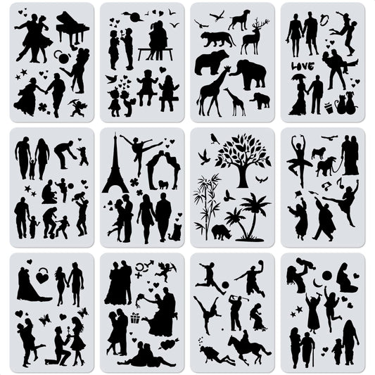 12-Piece Reusable Stencil Set for Painting on Wood Canvas Fabric