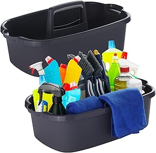 Two Large Gray Cleaning Caddies with Handles
