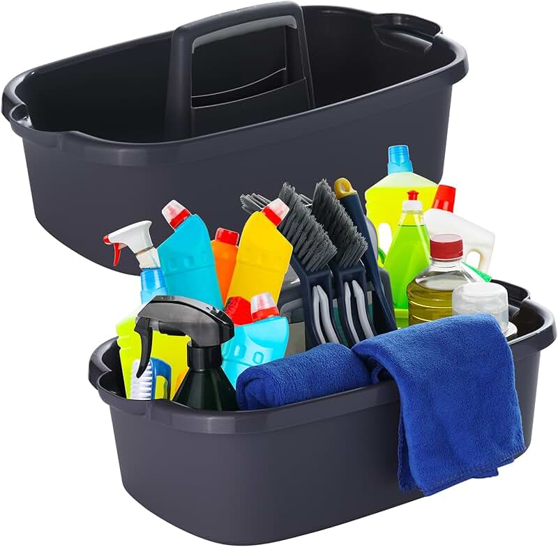 Two Large Gray Cleaning Caddies with Handles