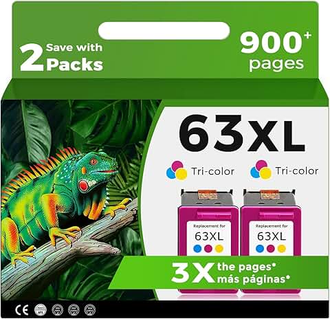 Color Ink Cartridges Replacement for HP 63 XL 2-Pack